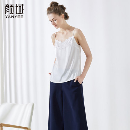颜域V领蕾丝花边吊带背心女内搭薄款白色宽松打底衫2018夏季新款
