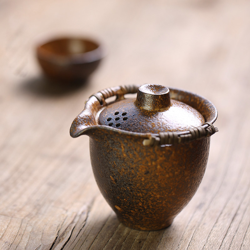 包邮手工粗陶仿柴烧盖碗便携快客杯手抓泡茶公道杯茶艺茶器茶餐具