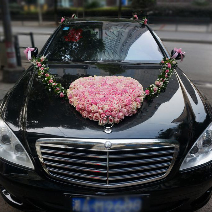双色渐变心形玫瑰玫瑰花花车婚礼装饰佛山同城婚车鲜花