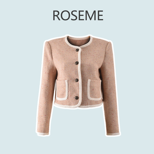 【ROSEME】韩系慵懒感小香风短外套2023秋装编织粗花呢西装上衣女