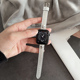 新款小蛮腰真皮银色高级iwatch表带se适用applewatch苹果s8手表s9