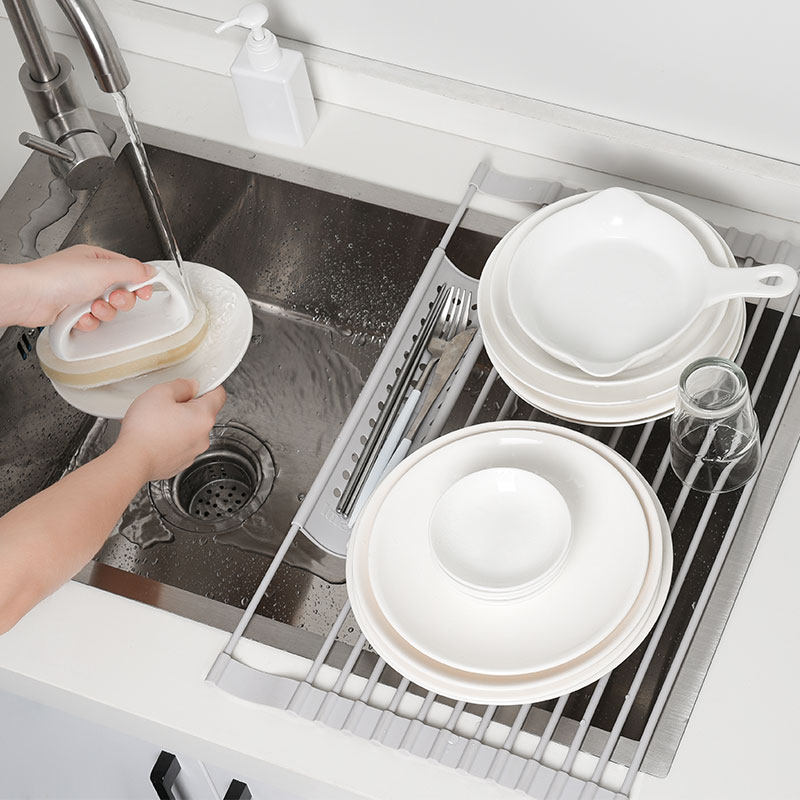 家用可折叠沥水架水槽碗架厨房洗碗池放碗筷碟收纳架硅胶滤水卷帘