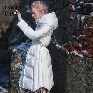 cococasa设计师过膝长款大牌羽绒服女中长款2022冬新白鸭绒长外套