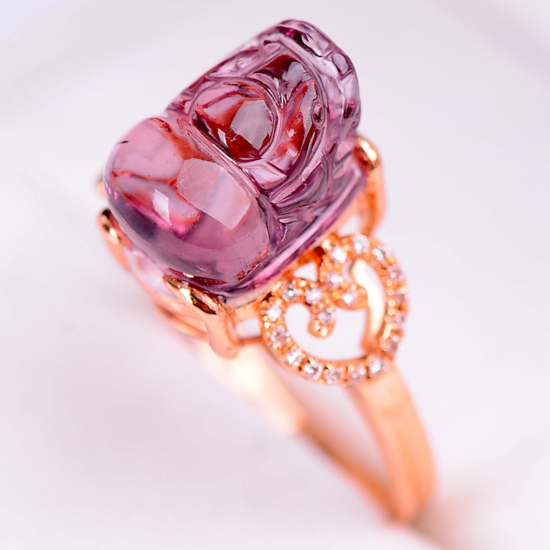 7.5克拉 14#玻璃体红碧玺貔貅戒指 18k金镶钻圈口可改