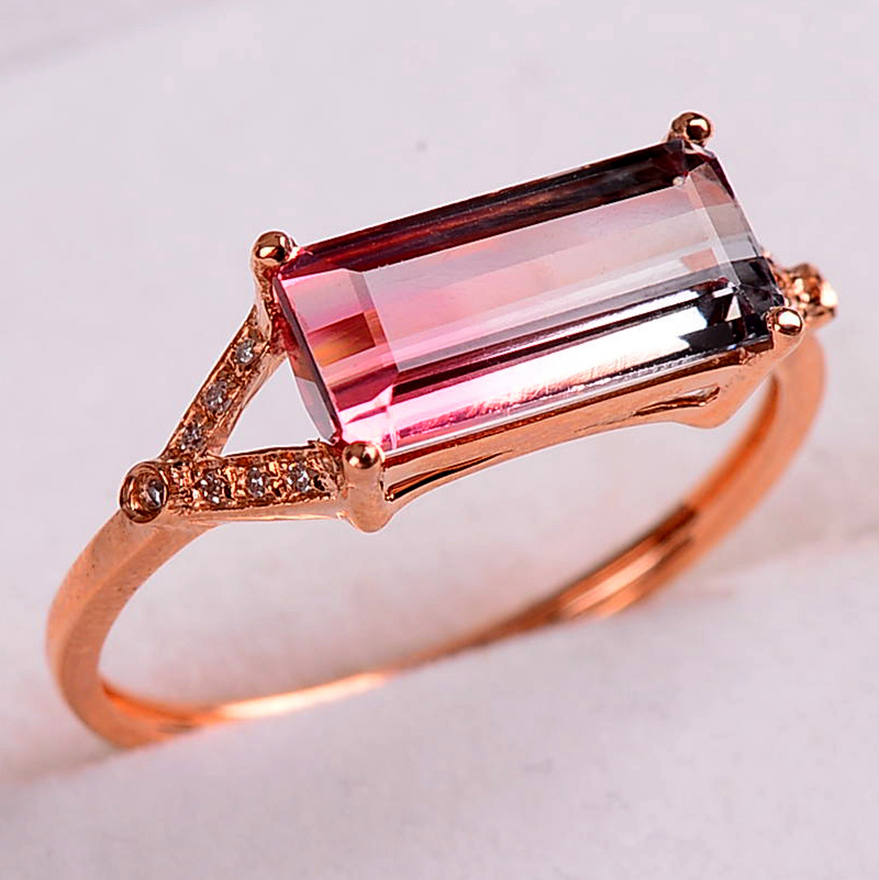 2.85克拉 14# 全净电光西瓜碧玺戒指 18k金镶钻 圈口可改