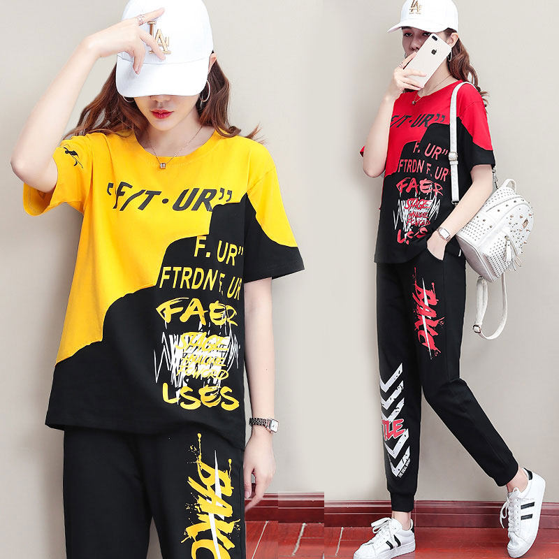 运动风套装女ins潮2021年夏季嘻哈微胖潮牌女衣服霸气洋气两件套