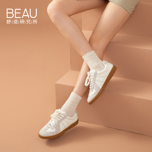 BEAU复古德训鞋女白色板鞋百搭休闲运动鞋春夏季平底单鞋子新款