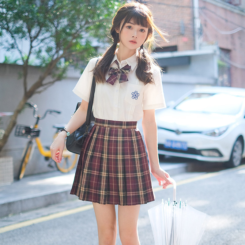 jk制服裙夏款jk格裙39cm正版原创格子百褶裙女红色jk短裙子无内衬