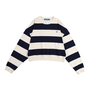 chaosbalance 混乱平衡 秋新品宽松休闲条纹长t恤女短款上衣