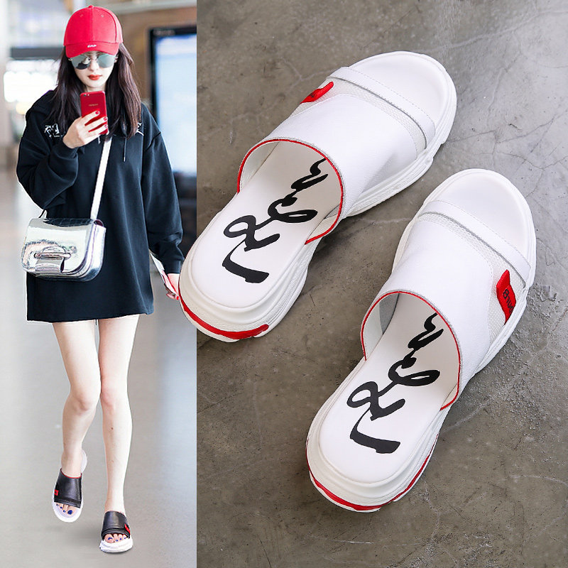 拖鞋女夏时尚外穿ulzznag潮松糕厚底港风韩版百搭ins网红chic凉拖
