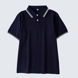 学生校服短袖上衣藏青色翻领纯棉Polo衫T恤百搭男女班服运动会服