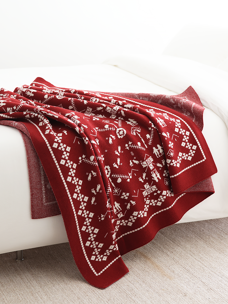 圣诞节礼物礼品针织毯盖毯红色毛线沙
