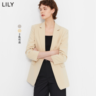 【专柜甄选】LILY2024春新款女装商务通勤抽褶七分袖休闲西装外套