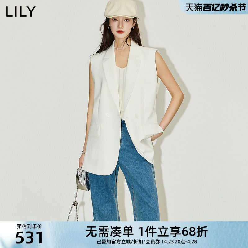 LILY2024夏新款女装时髦百搭简约通勤双排扣优雅西装马夹内搭外套