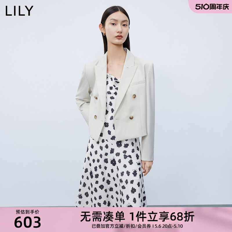 【专柜甄选】LILY女装绵羊毛复古双排扣超短小西装外套