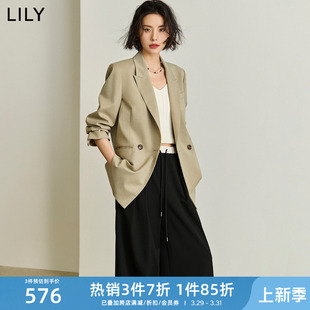 LILY2024春新款女装商务都市通勤款百搭复古双排扣休闲西装外套