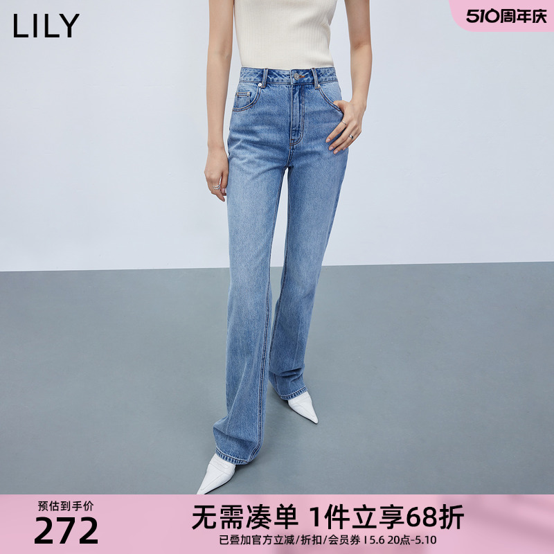 【专柜甄选】LILY新款女装舒适全棉复古显瘦小直筒牛仔裤女