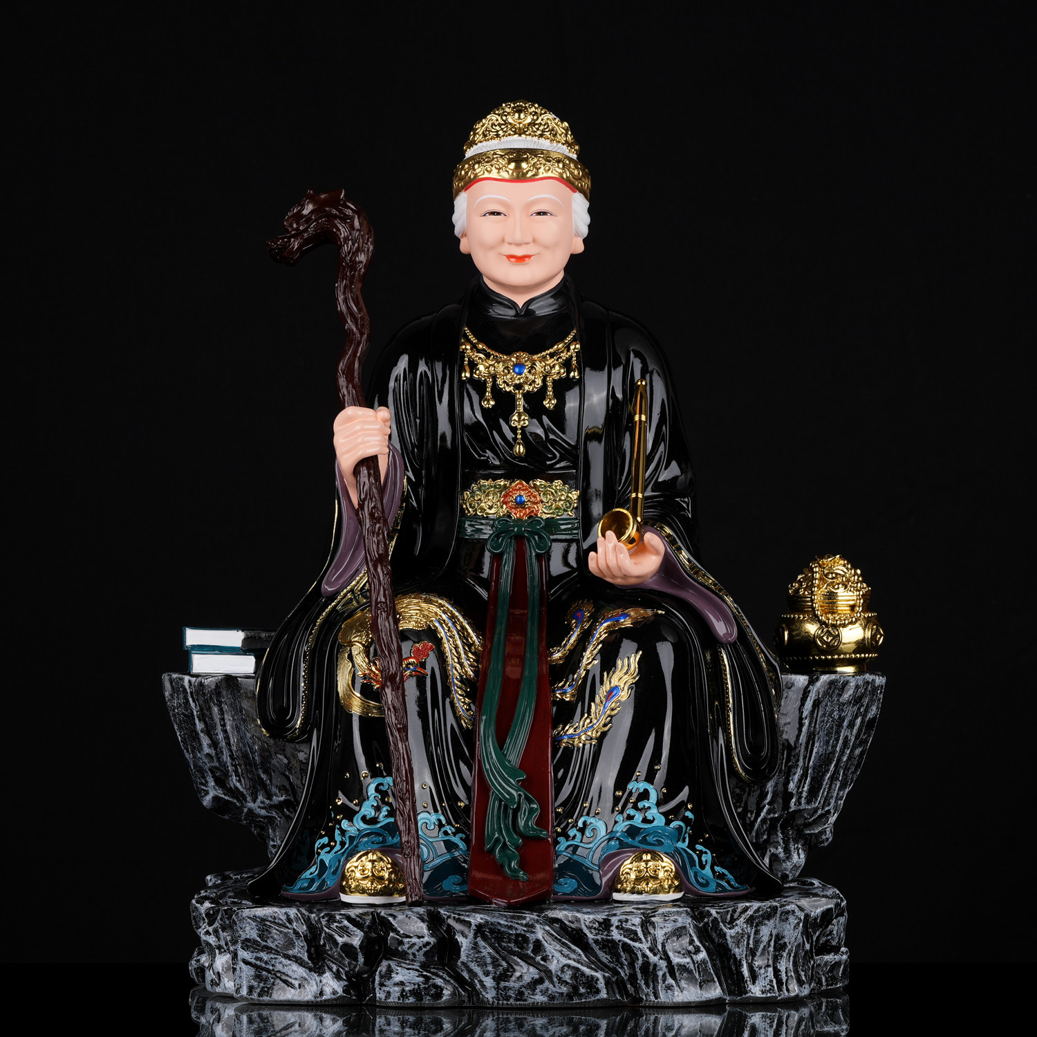 善缘合成玉石手绘老太太像黑妈妈佛像东北家居客厅桌面装饰摆件
