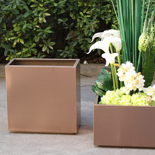 厂促绿植 不锈钢花盆 花槽长槽 古铜方桶 方形花箱 园林花器 楼品