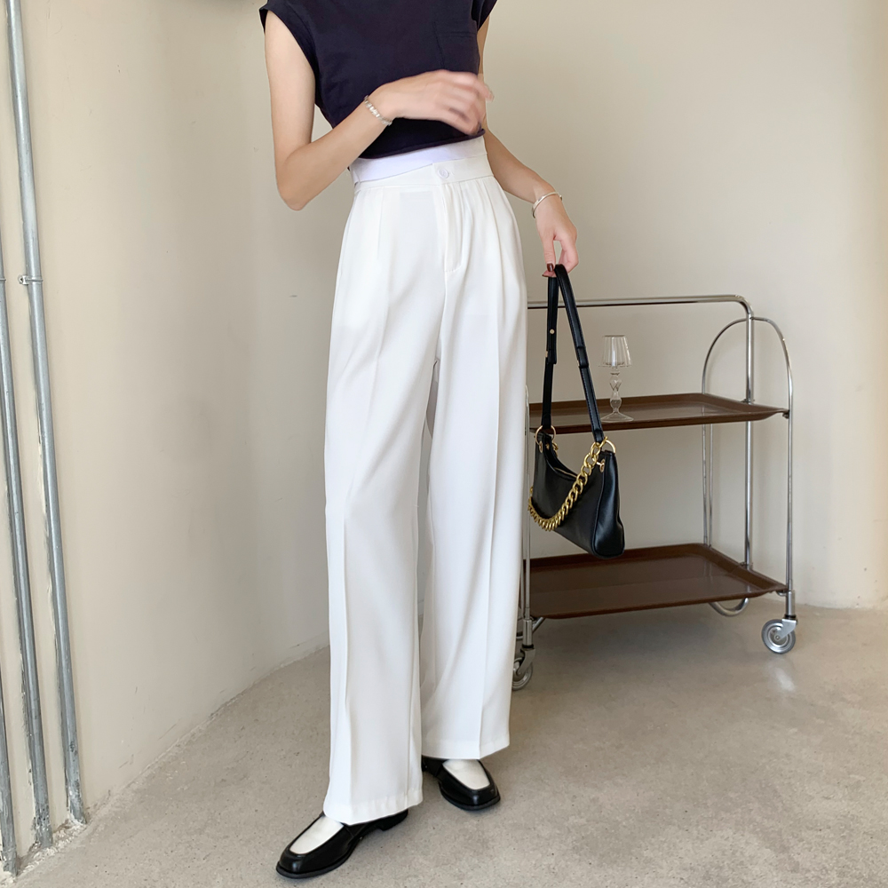 夏季阔腿裤女高腰垂感宽松女休闲裤白色裤子女西装裤直筒长裤
