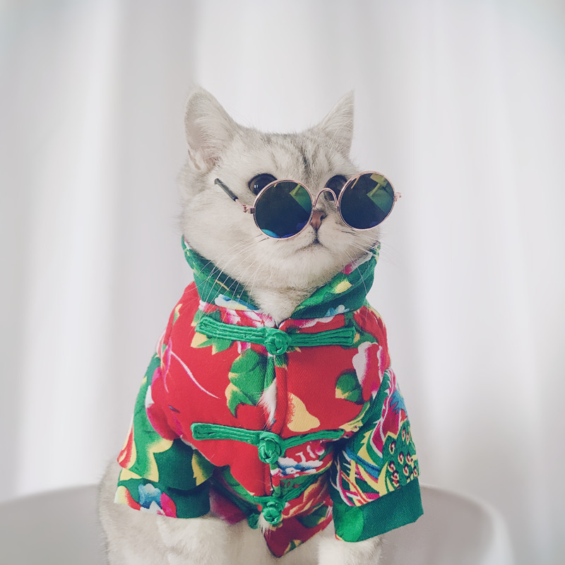 猫咪衣服加厚保暖棉衣外套猫咪狗狗新年衣服喜庆东北风花棉袄