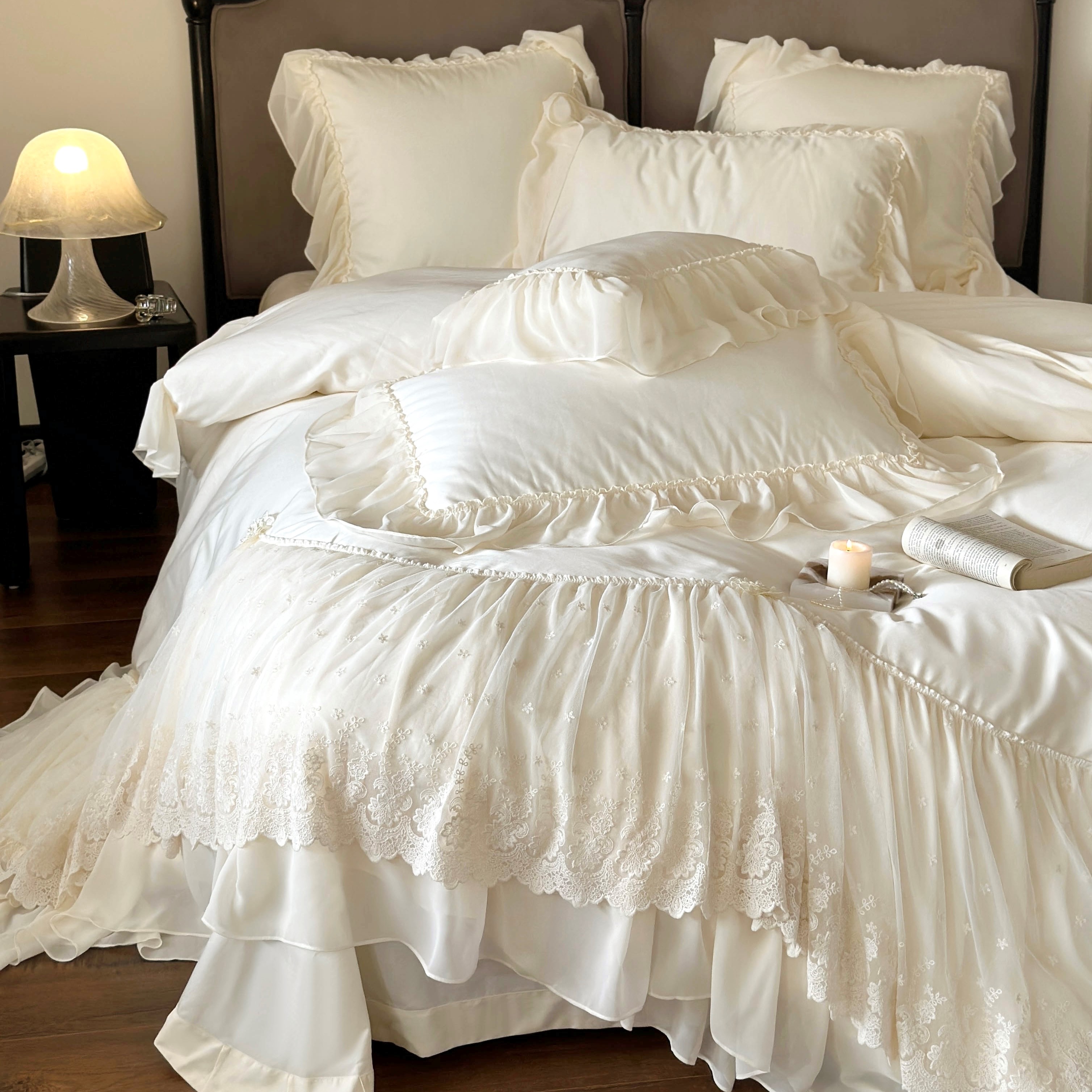 白玉为羽︱法式浪漫全棉长绒棉四件套纯棉公主风床单被套床品1.8