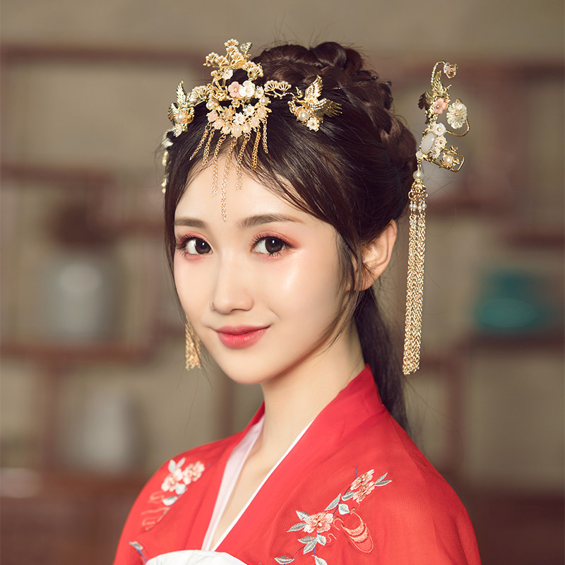 热销古风发饰套装 眉心坠_中式百搭古风汉服头饰大唐朝古装凤冠发饰