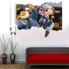 画卷疯狂动物城3d立体创意卧室床头客厅沙发墙贴画儿童房墙贴画纸