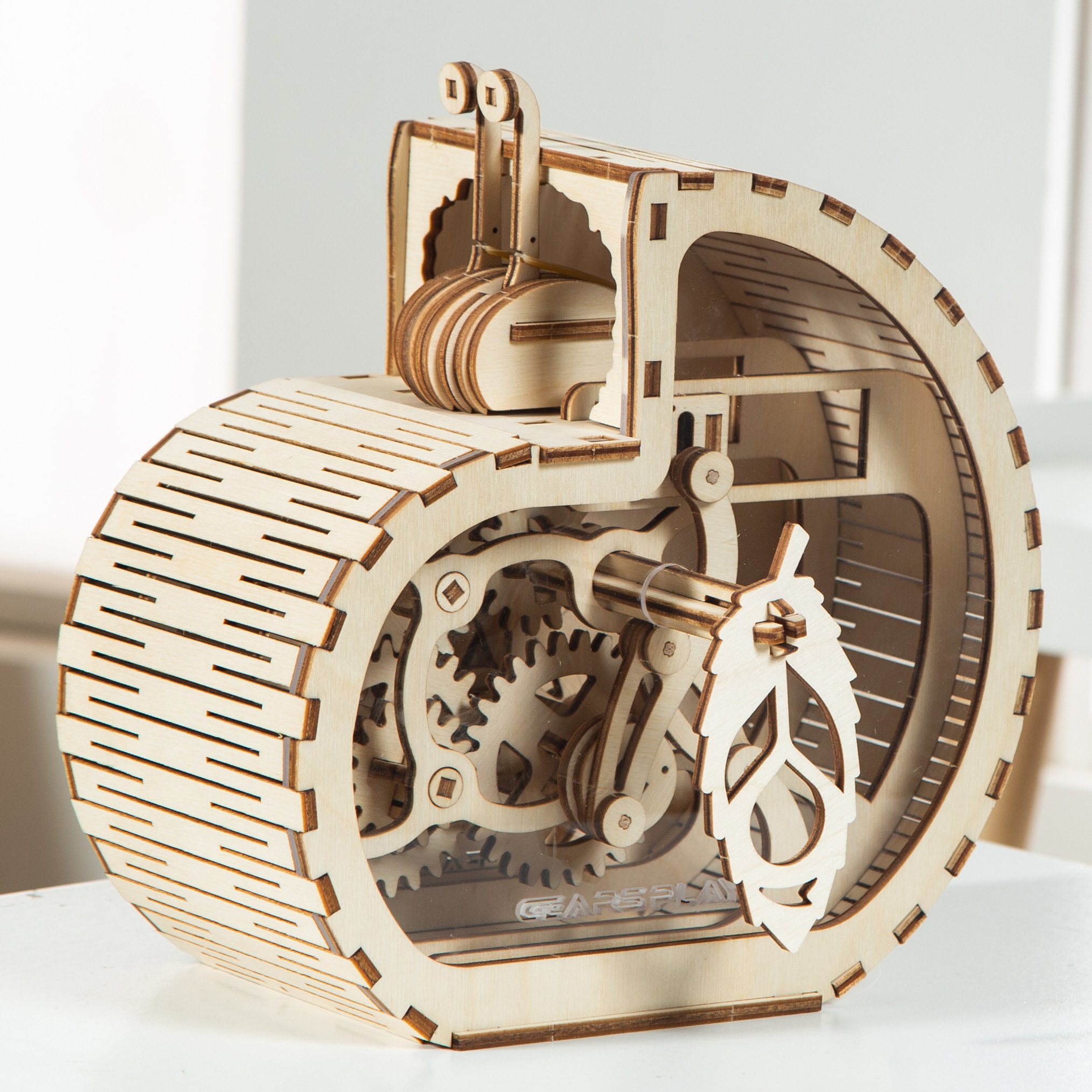 木质diy机械传动拼装模型玩具 创意礼物 吃硬币的小蜗牛 存钱罐