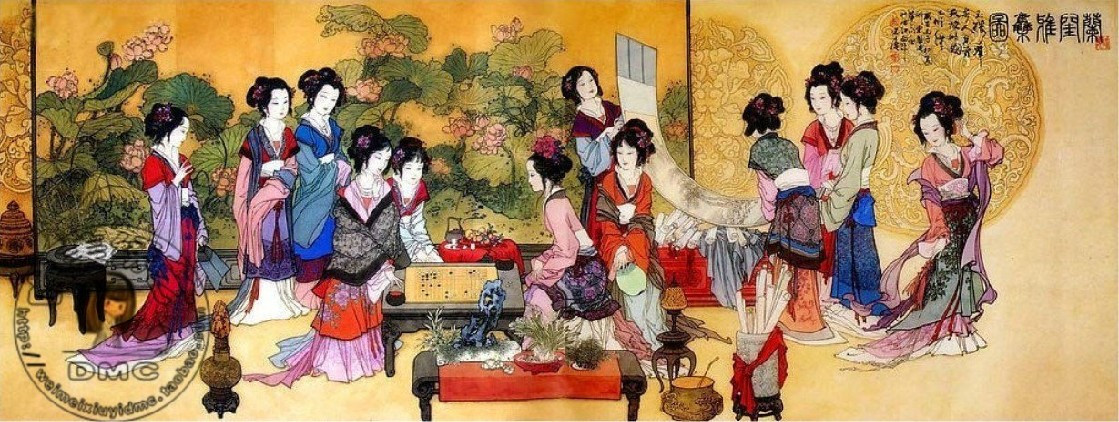 印花新款 dmc纯棉绣线绣线十字绣 客厅人物 红楼群芳图