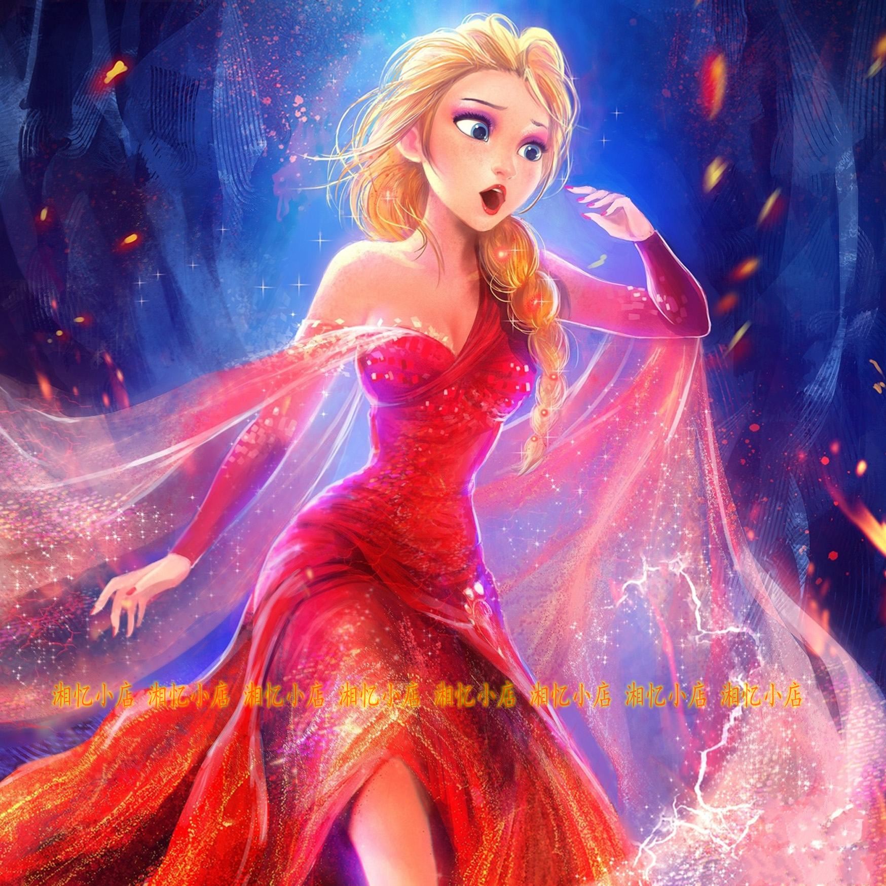 印花新款dmc纯棉十字绣套件儿童卧室卡通冰雪奇缘火女王艾莎公主