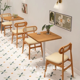 雄图 日式网红ins实木烘焙甜品店奶茶店桌椅组合 咖啡厅餐饮家具