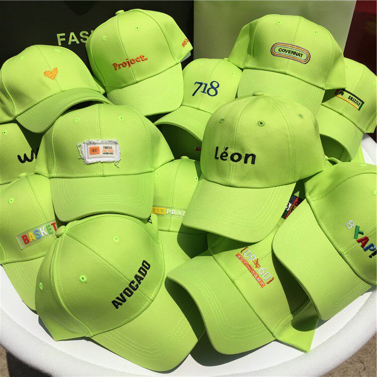 热销荧光帽_ins新款帽子女日系潮软顶荧光绿色鸭舌帽夏天简约字母休闲