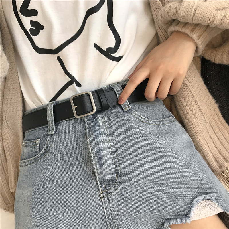 女士皮带女方扣韩国学生时尚韩版潮流简约百搭装饰黑色裤带软腰带