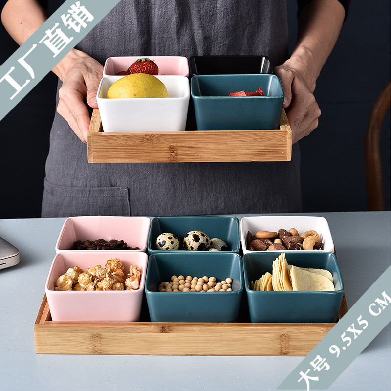 北欧创意日式分格KTV零食托盘水果点心盘陶瓷家用调料碟子小吃盘