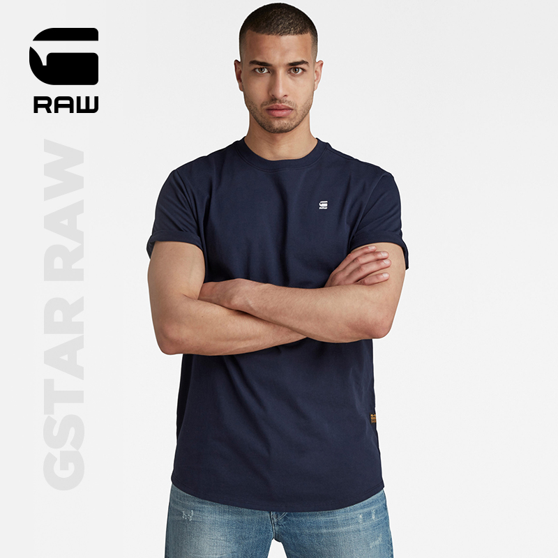 G-STAR RAW2024春新Lash宽松罗纹圆领男士短袖折叠袖口T恤D16396