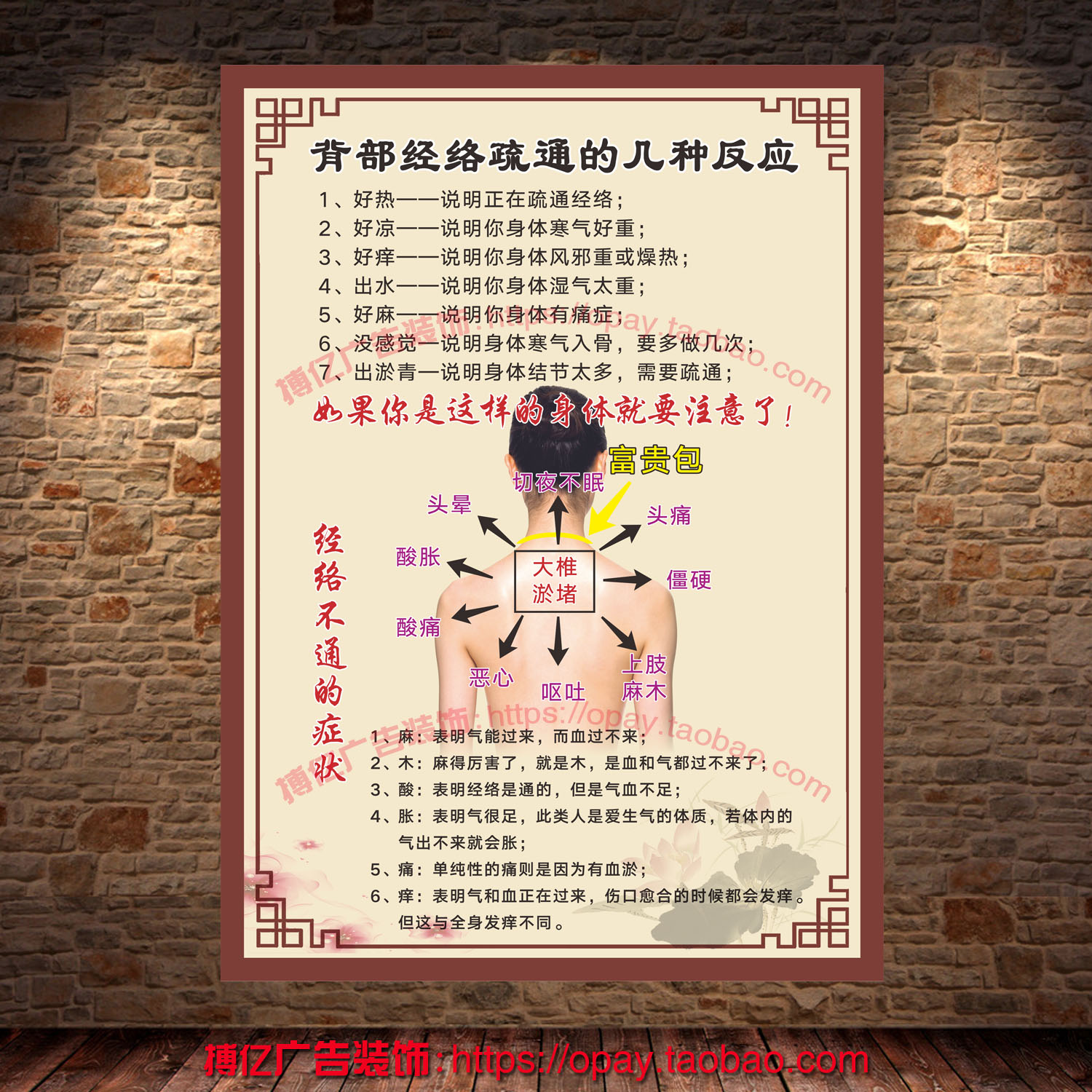 美容院经络图挂图肩颈保养颈椎病淤堵调理背部穴位疏通海报墙贴kt