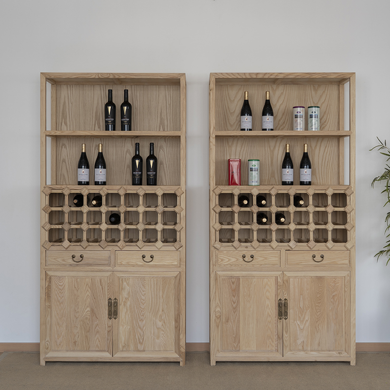新中式红酒展示柜货架实木简约收纳葡萄酒格落地酒柜禅意免漆酒窖