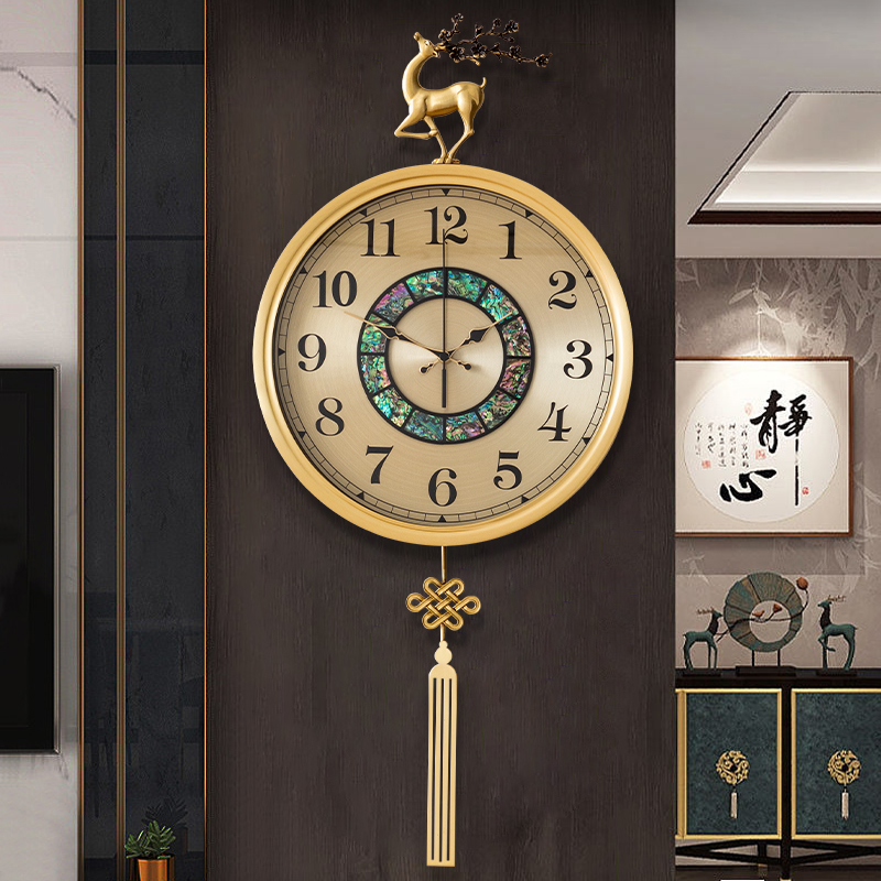新中式钟表黄铜挂钟客厅家用高档时钟挂墙装饰现代轻奢静音石英钟
