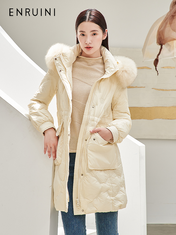 恩瑞妮羽绒服女冬季新款白鸭绒狐狸毛领时尚中长款加厚外套