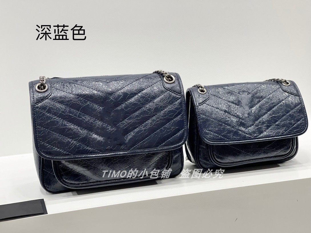 秋冬新品niki链条包单肩斜跨女包油蜡皮邮差包时尚百搭复古褶皱包