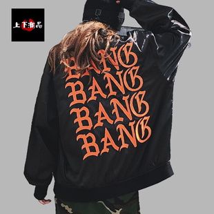上下潮品新品bang双面圆环拉链刺绣黑橙飞行薄夹克男潮牌薄外套女