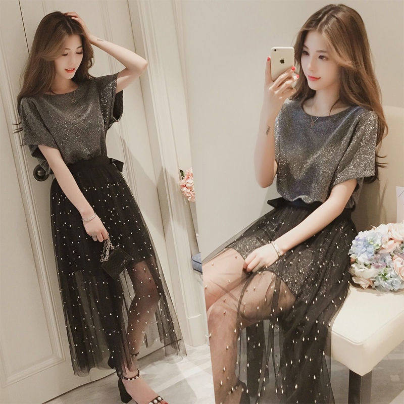 2021夏季套装裙子连衣裙女学生韩版宽松小清新时尚新款女装两件套