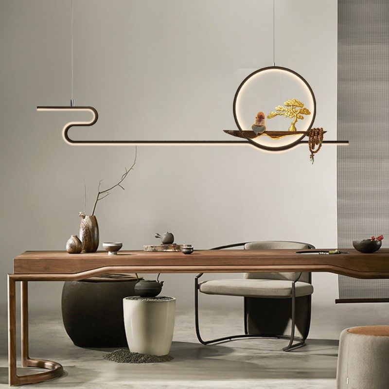 新中式茶室吊灯餐厅客厅中国风吧台灯禅意店铺前台茶艺灯长茶桌灯