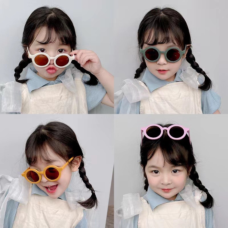 儿童墨镜塑料宝宝太阳镜小孩子防晒眼镜复古圆框韩版街拍防紫外线