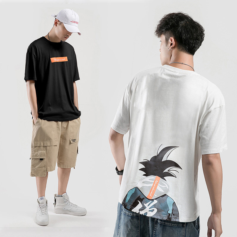mans日系男装t恤2020夏季新款网红短袖宽松动漫悟空印花体恤上衣