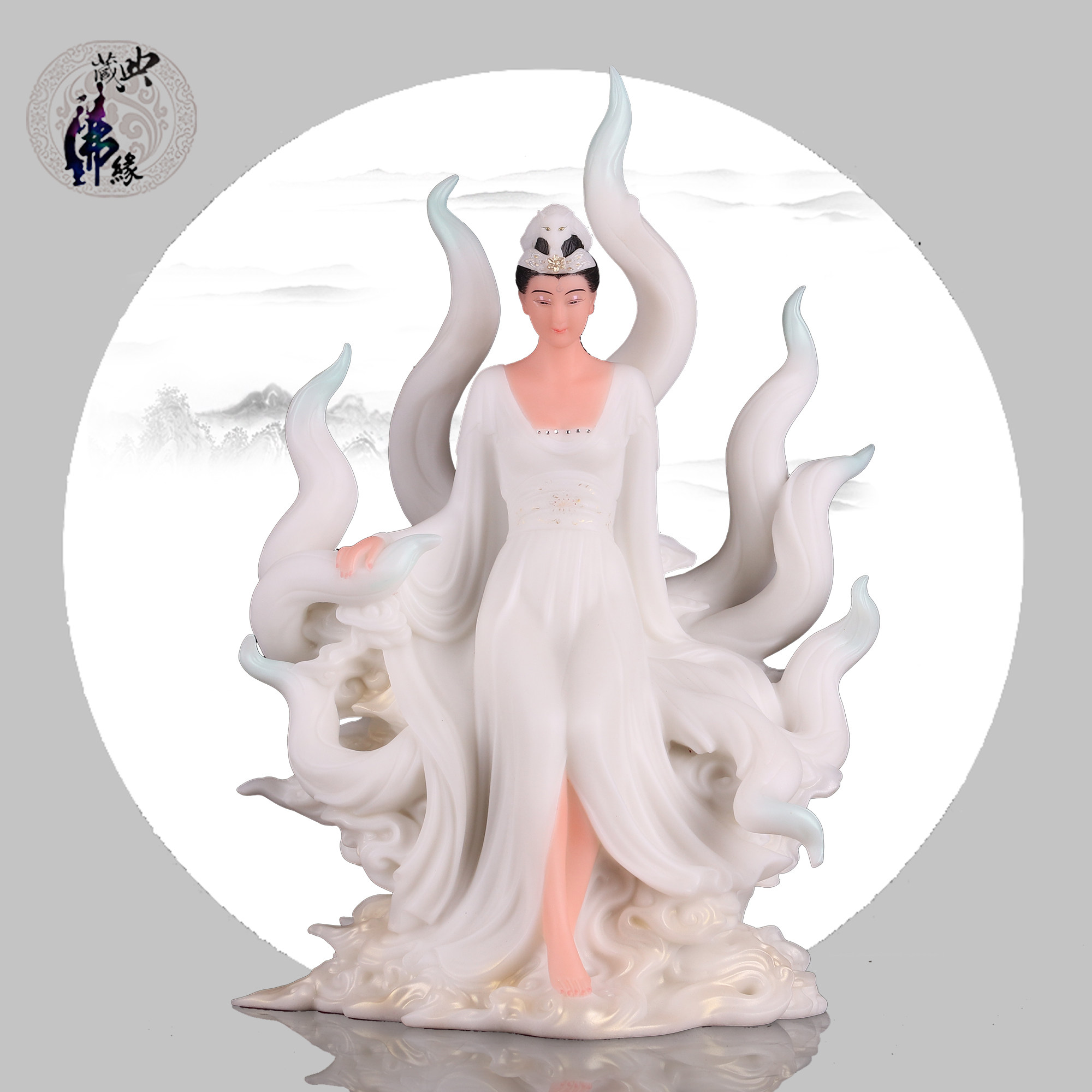 典藏九姑娘摆件圣丰人物佛像凤九妲己娘娘真身家居聚财玉石摆件