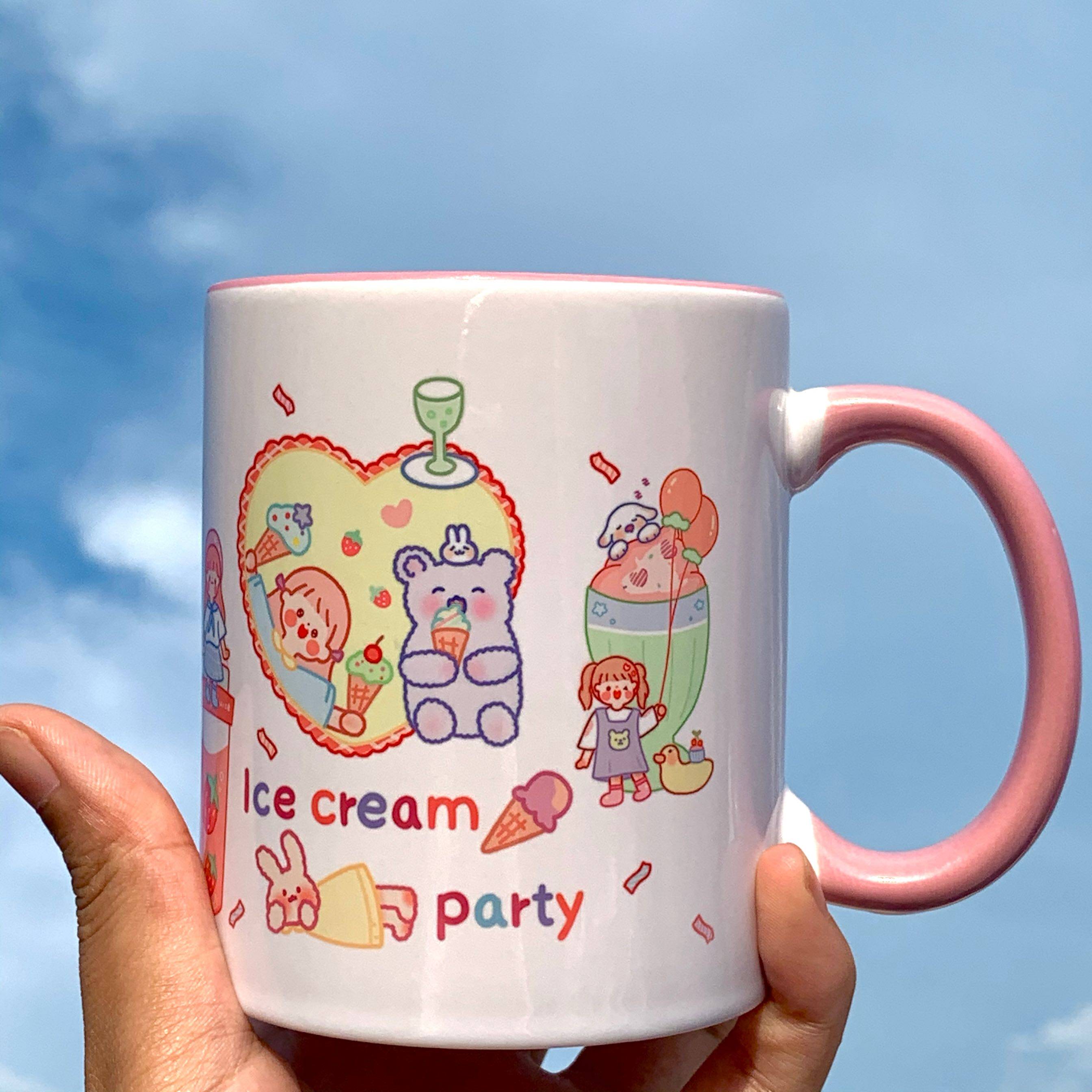 原创夏季软妹可爱萌小熊陶瓷杯子粉嫩少女心马克杯带盖学生水杯