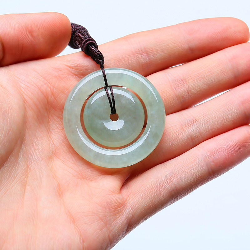 冰种油青平安扣子母扣挂件 23.06克 w05-07