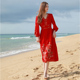 海南三亚海边度假沙滩裙红色民族风波西米亚重工刺绣连衣裙拍照裙